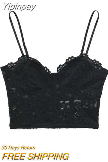Yipinpay 2023 Lace Corset Top Female Black Crop Top Women Cut Out Sexy Tank Top Woman Orange Rosy Backless Summer Bustier Tops Y2k